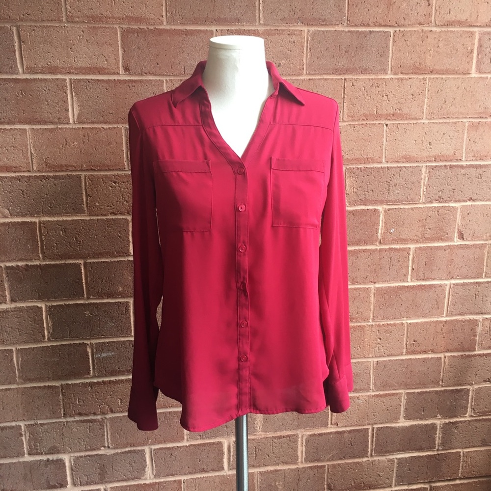 Express Burgundy Portofino Long Sleeve Button Down
